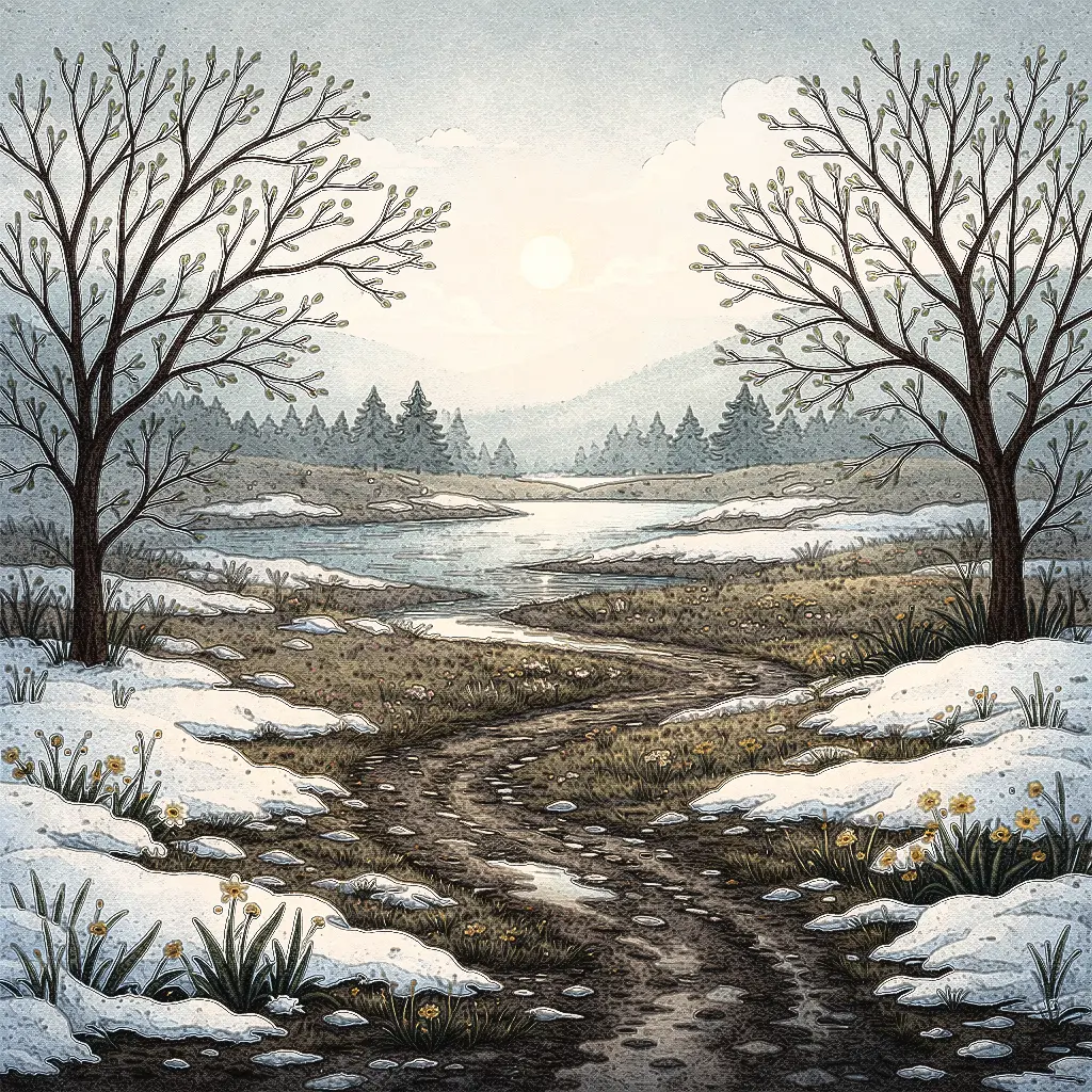 Early spring thaw in the landscape